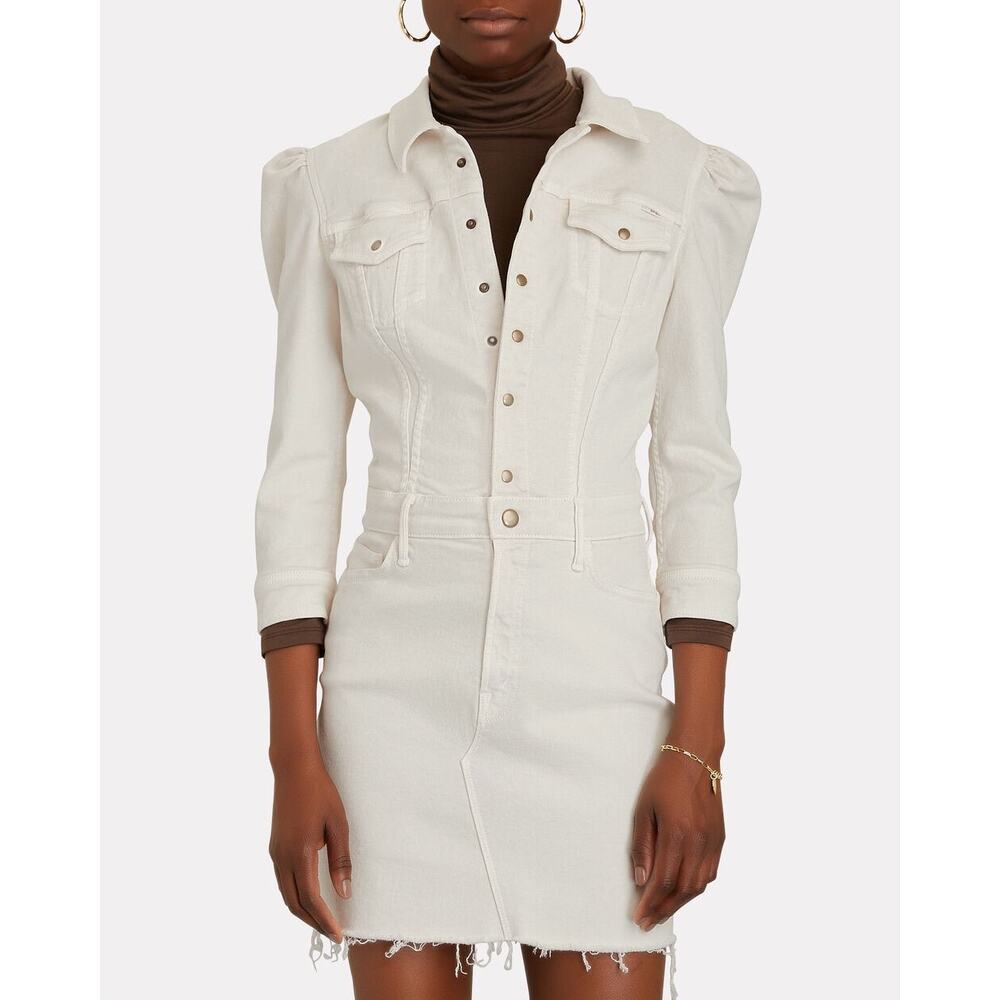 NWT MOTHER The Puffy Bruiser Denim Mini Dress Ivory Size XS‎